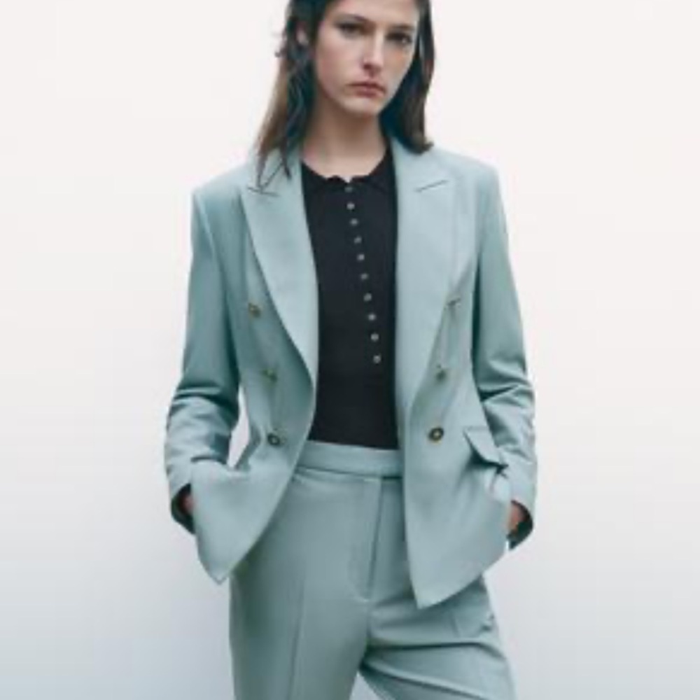 Zara Light Blue Double-Breasted Blazer